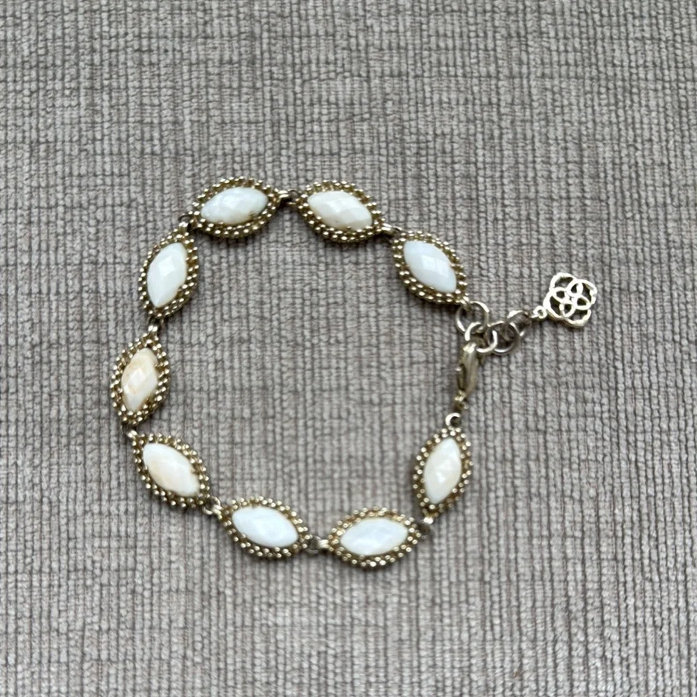 Kendra Scott White Marquise Stone Beaded Gold Bracelet
